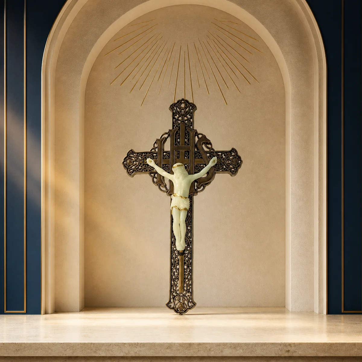 Crucifixo luminoso de parede — 29 × 17 cm