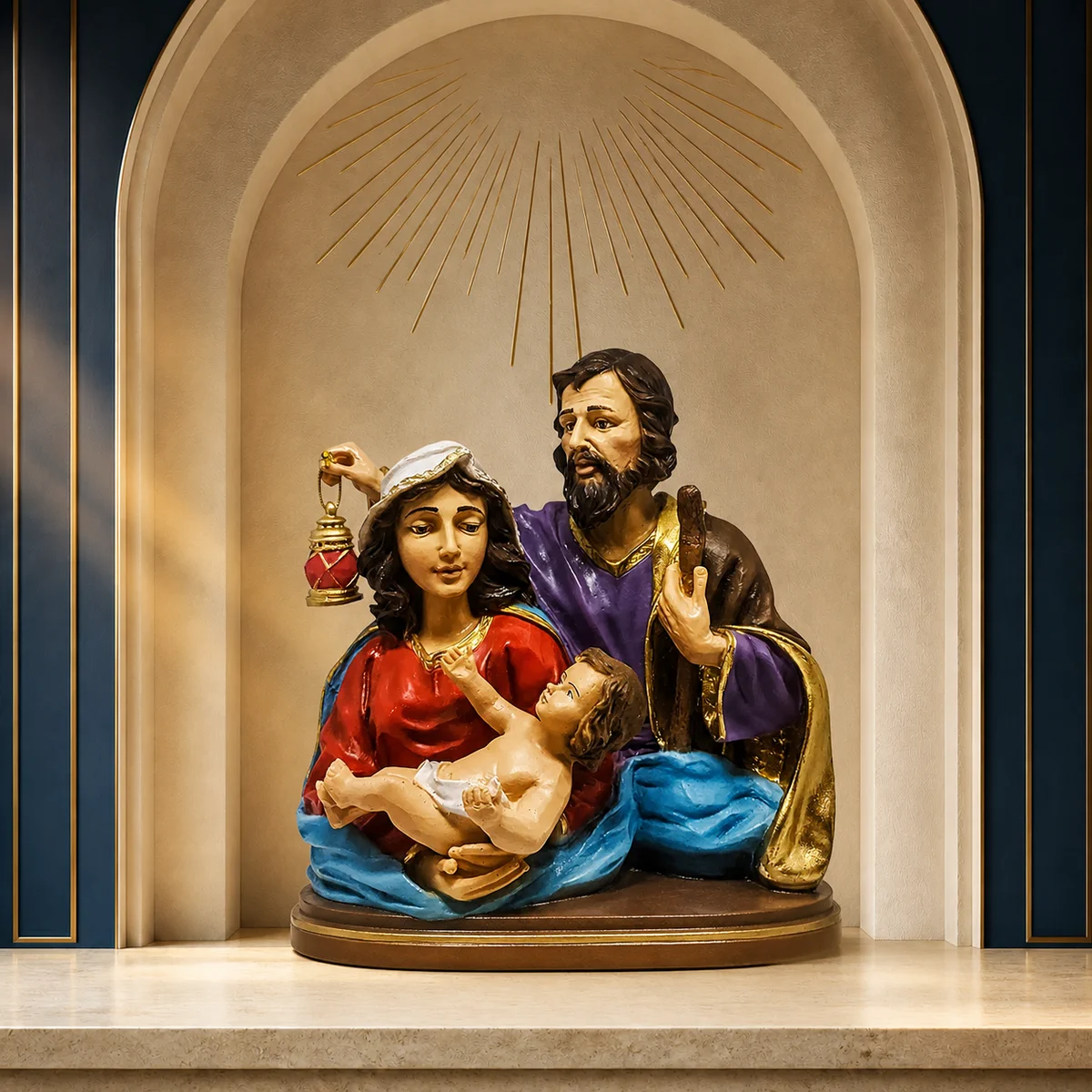 Sagrada Família em resina com lampião — 23 cm